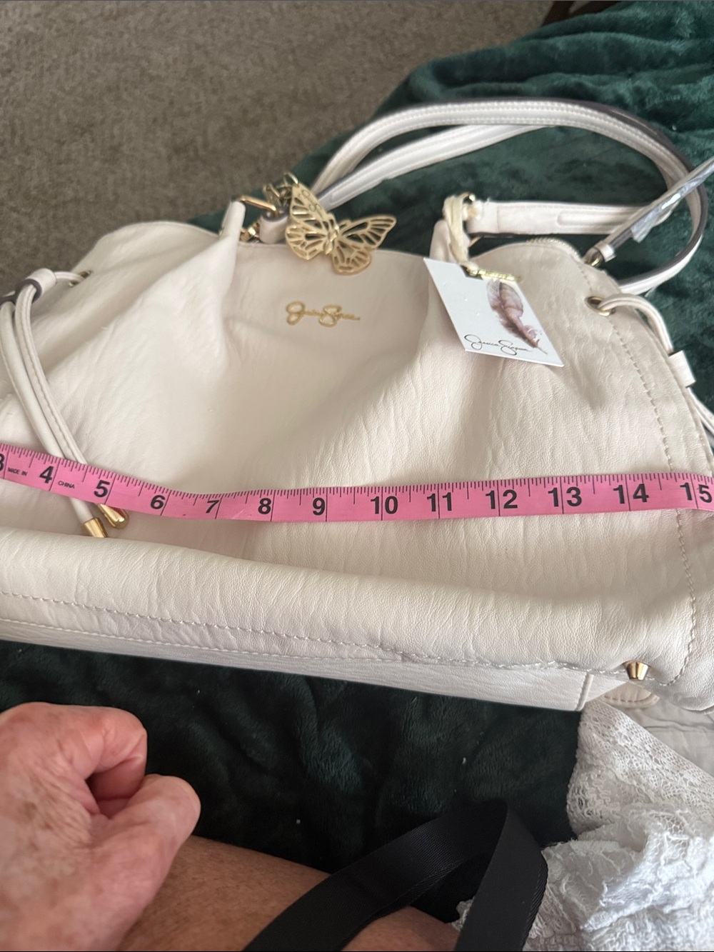 Jessica Simpson Cream Tote with Gold Butterfly Charm - Picture 2 of 8